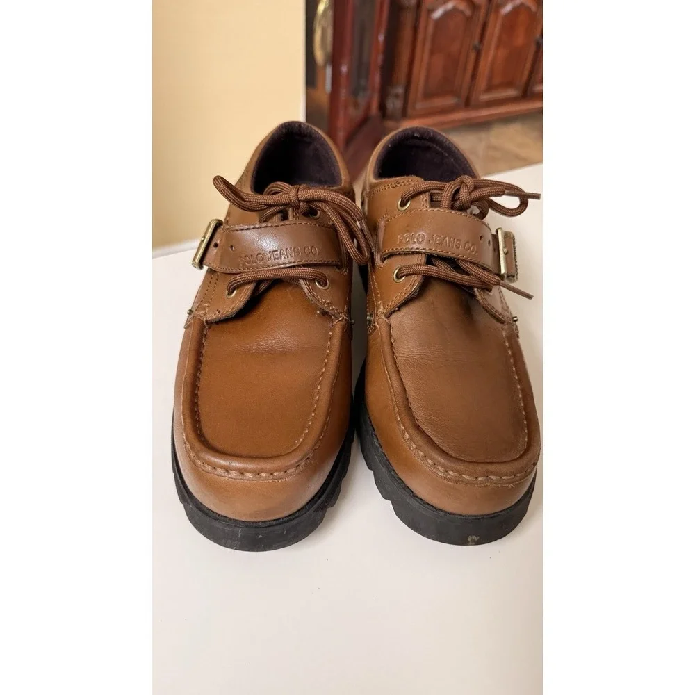 VTG Polo Ralph Lauren Ranger Leather Boat Deck Shoes Moc Toe Brown Mens 9.5D